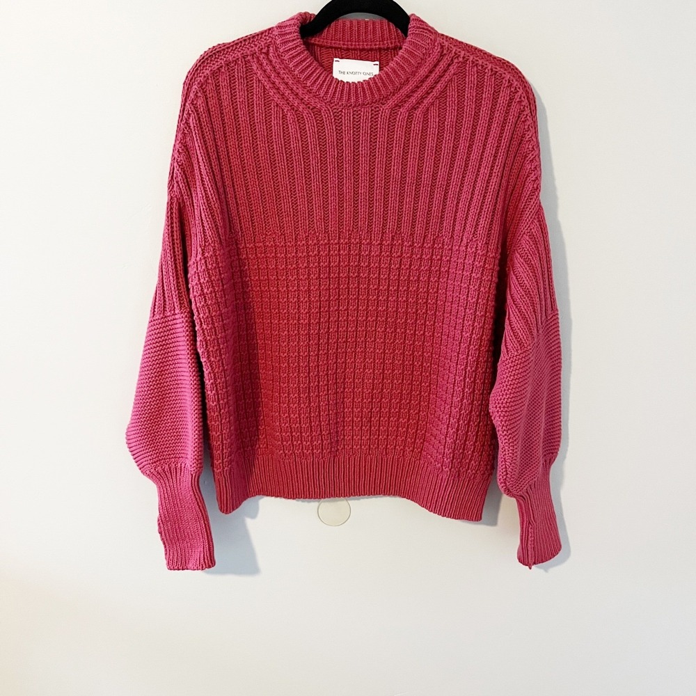 The Knotty Ones Delcia Sweater Berry "rhubarb" Cotton Knit Oversized One Size